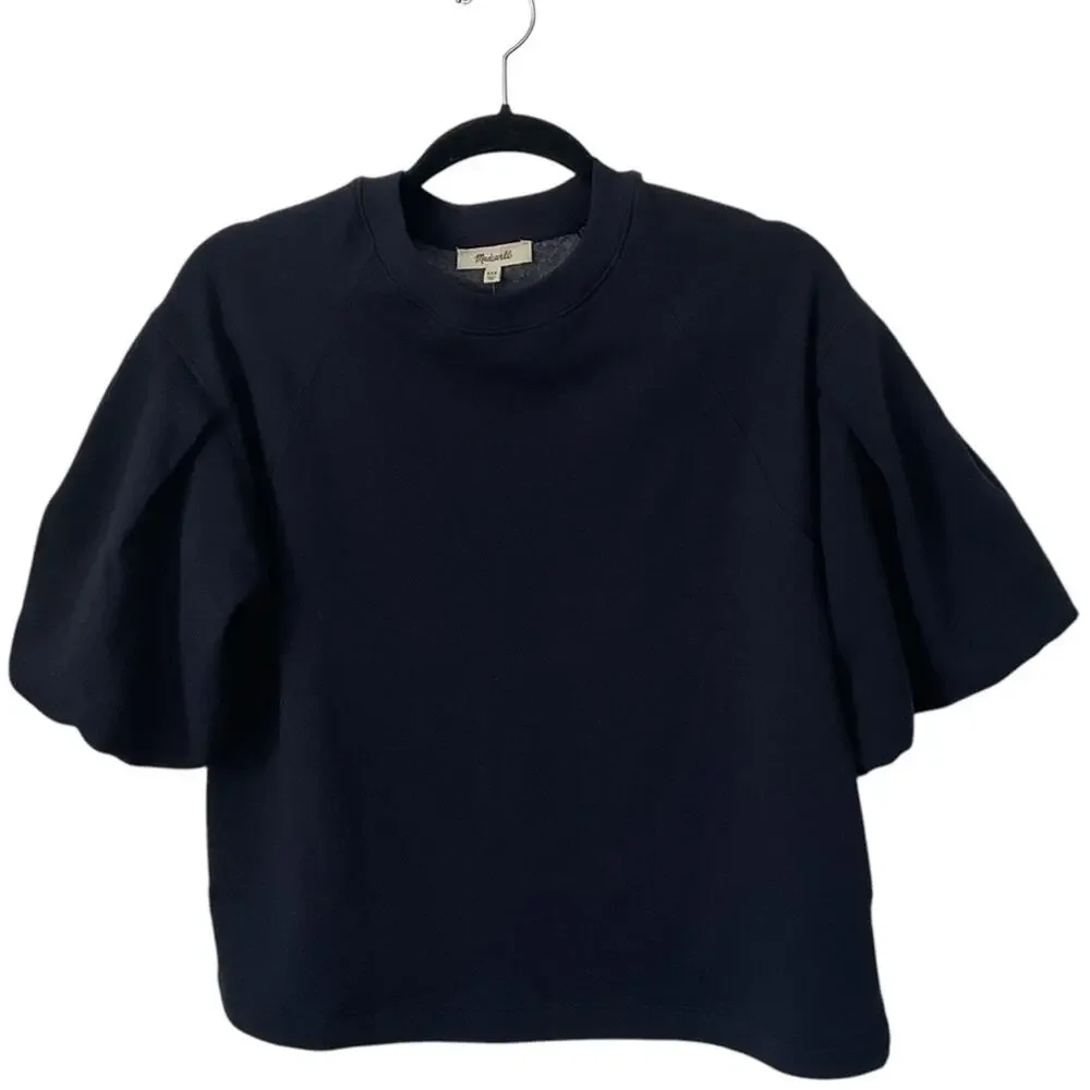 Madewell Puff-Sleeve Sweatshirt Tee Blue Size XXS oversized - Picture 5 of 9